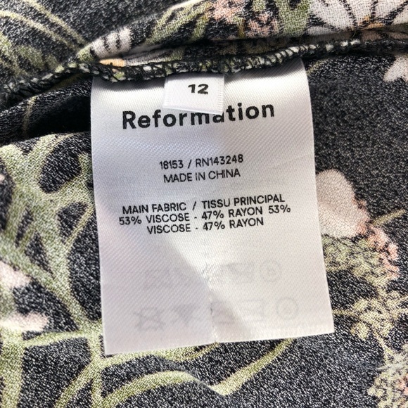 Reformation  Fairway Floral Dress | Quarter sleeve | Black & Green NWT | Size 12 - Picture 8 of 9